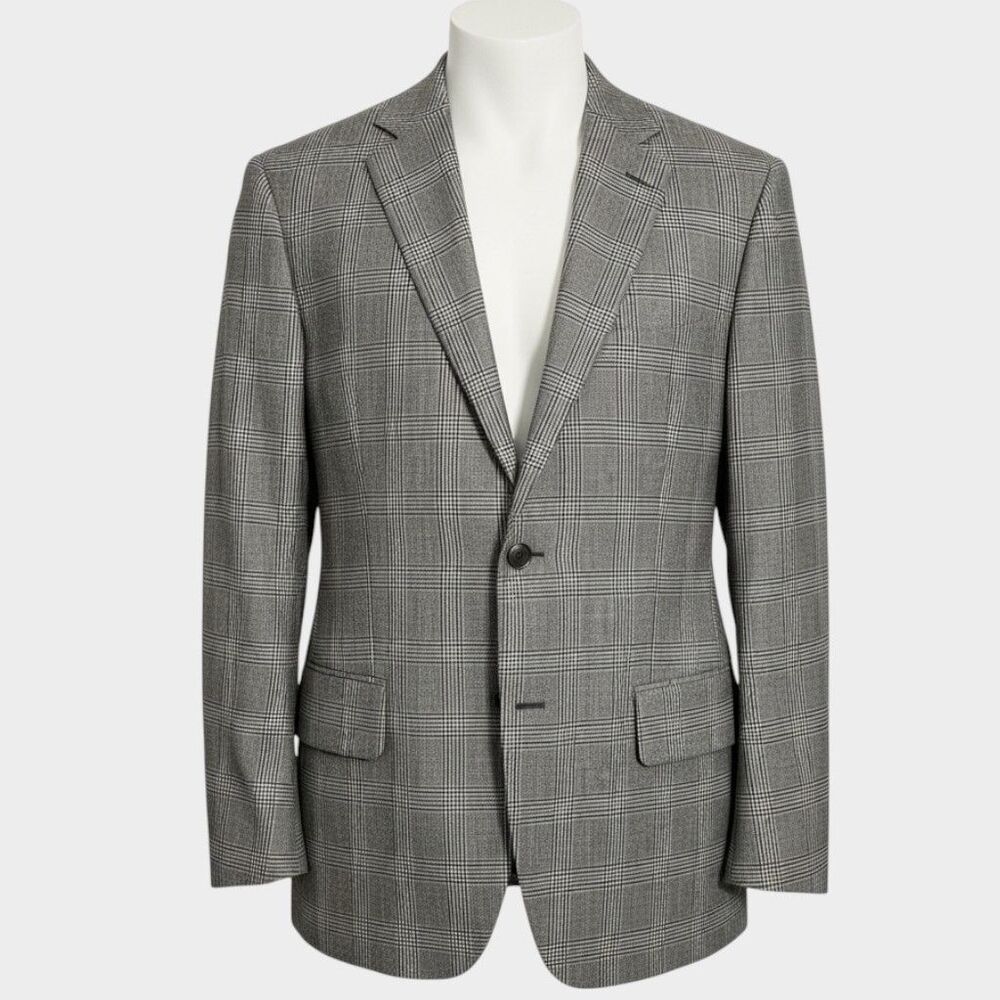 JOHN NORDSTROM Mens Blazer Sport Coat 2 Button Jacket 42R Gray Glan Plaid Wool